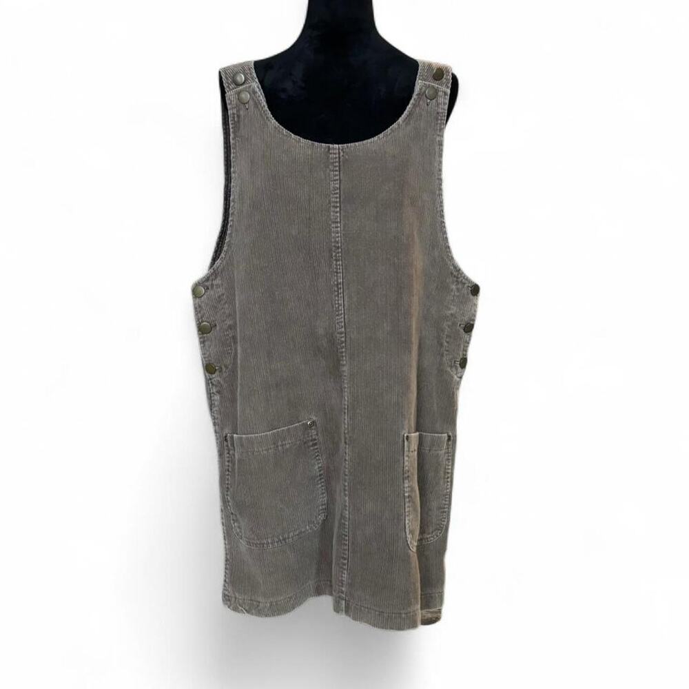 Corduroy Brown Utility Pinafore Dress – Cottagecore Workwear [L] - Picture 6 of 8